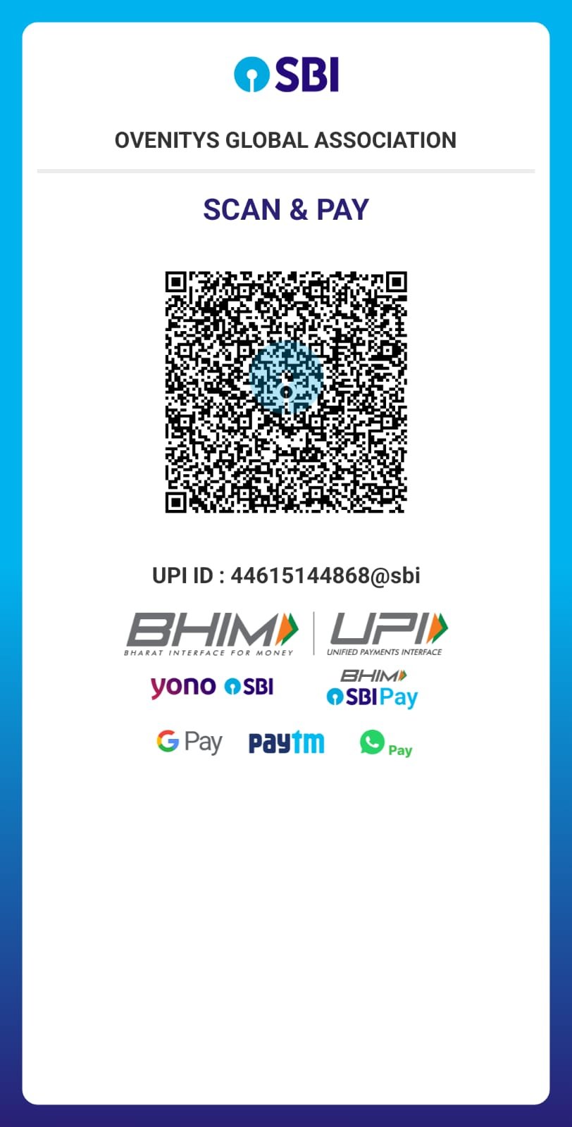OVENITYS GLOBAL ASSOCIATION Scan and Pay QR Code